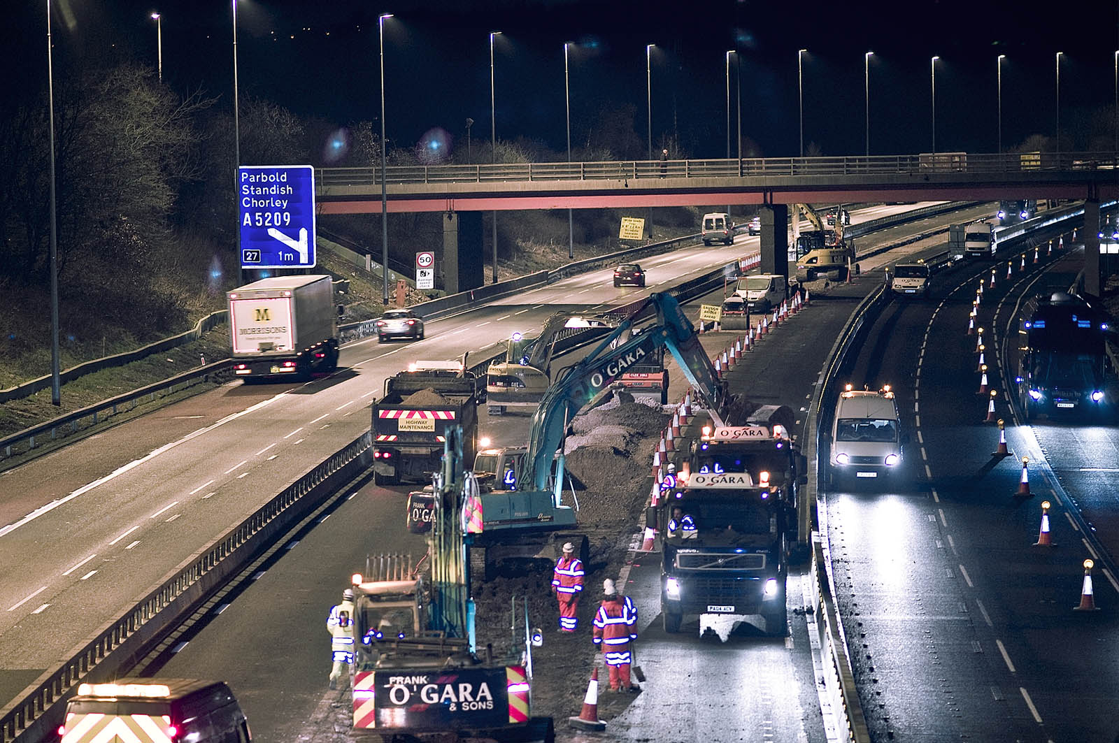 M6 Motorway Nightime Civil Engineering Work